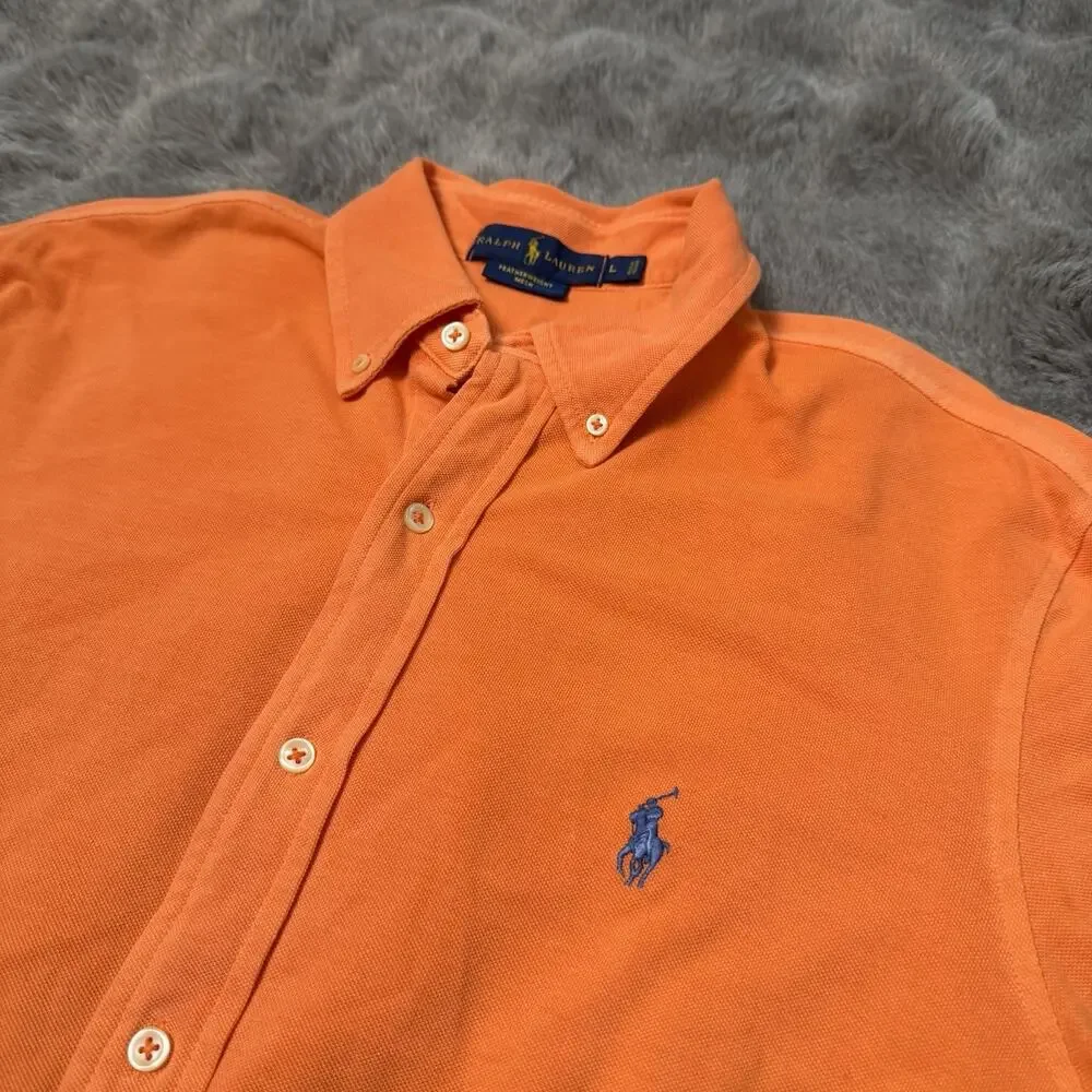 Polo Ralph Lauren Men’s Button Down Shirt Orange Mesh Featherweight Size Large